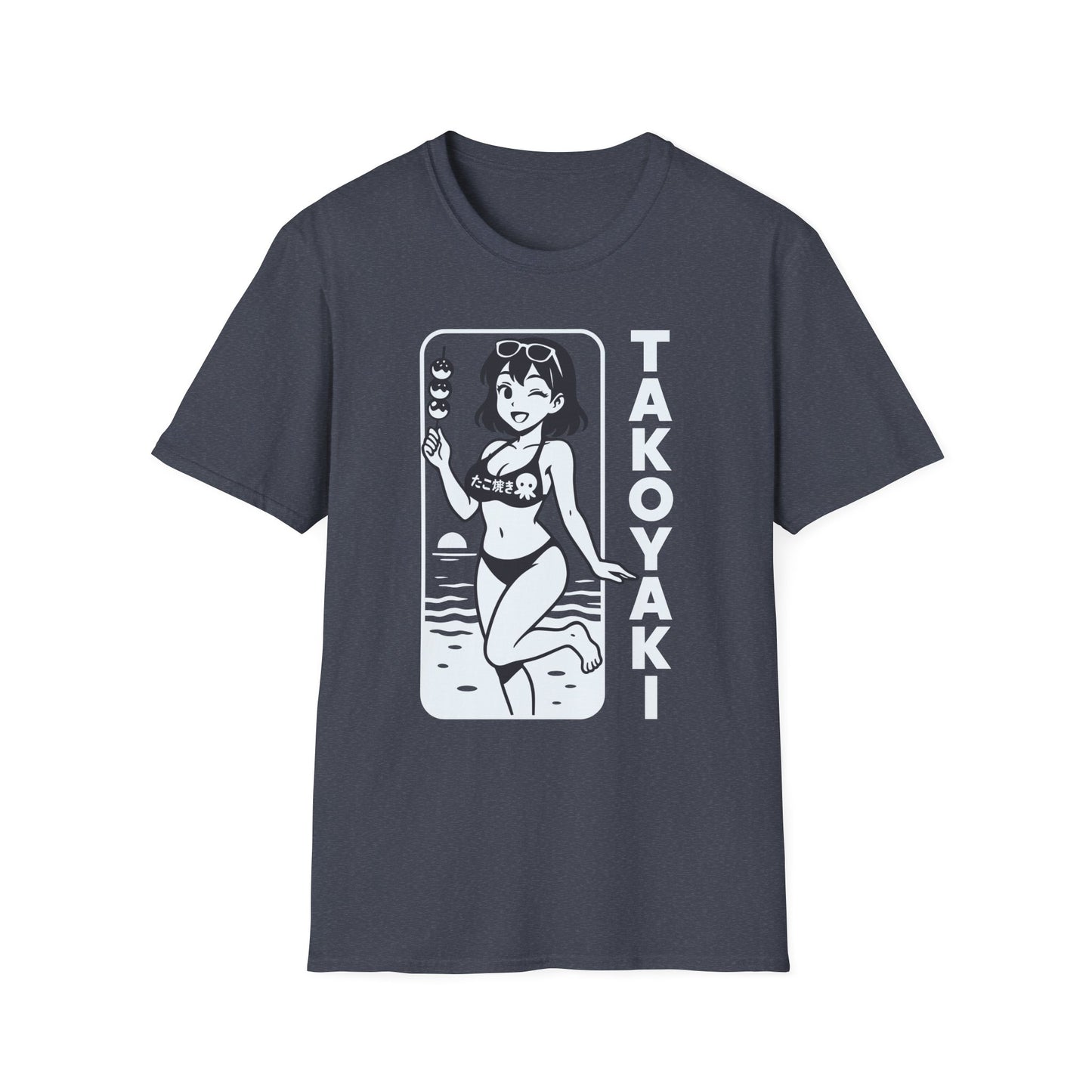 Anime Girl on Beach with Takoyaki on Side Design T-Shirt
