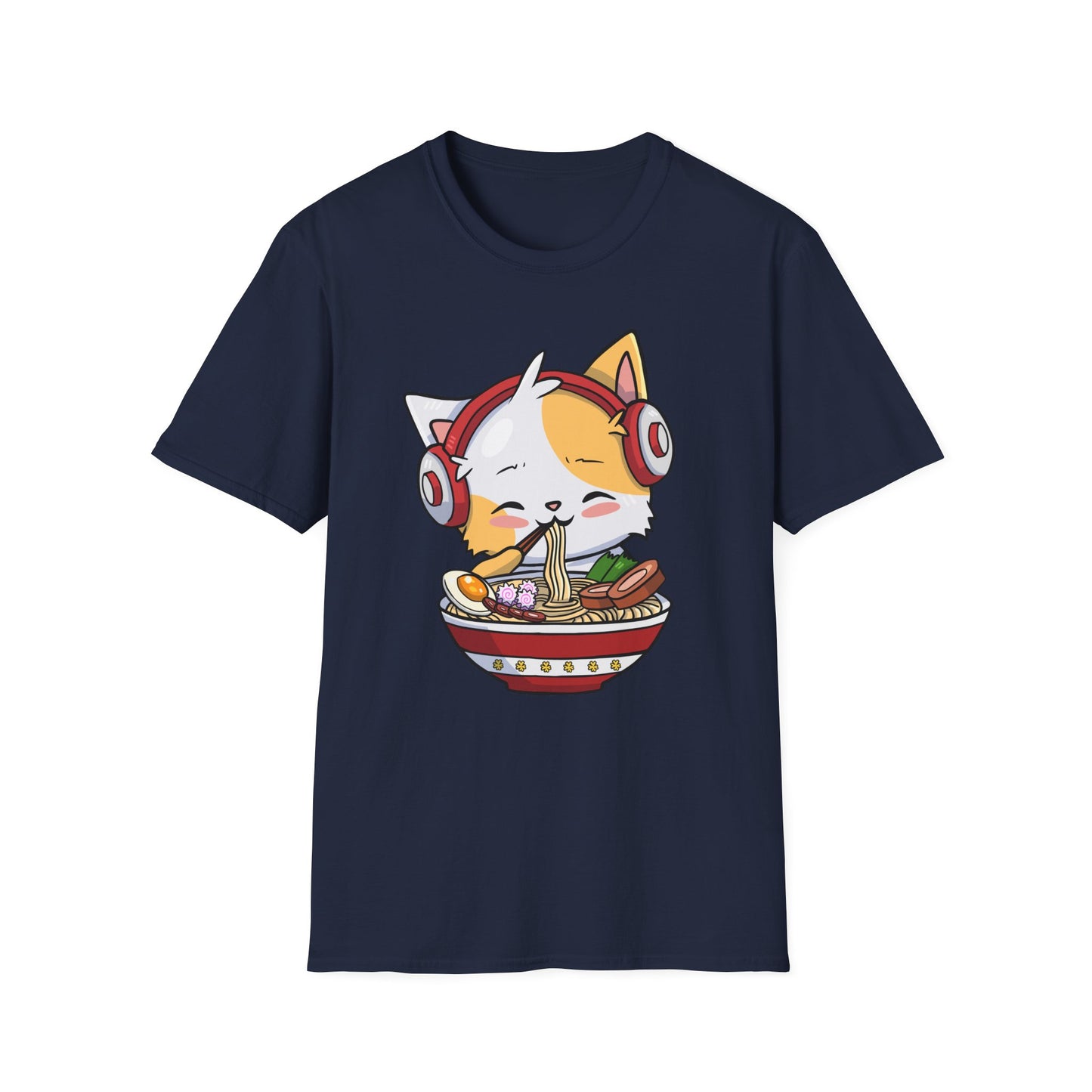 Cute Cat With Headphones Enjoying Ramen Japan Anime T-Shirt