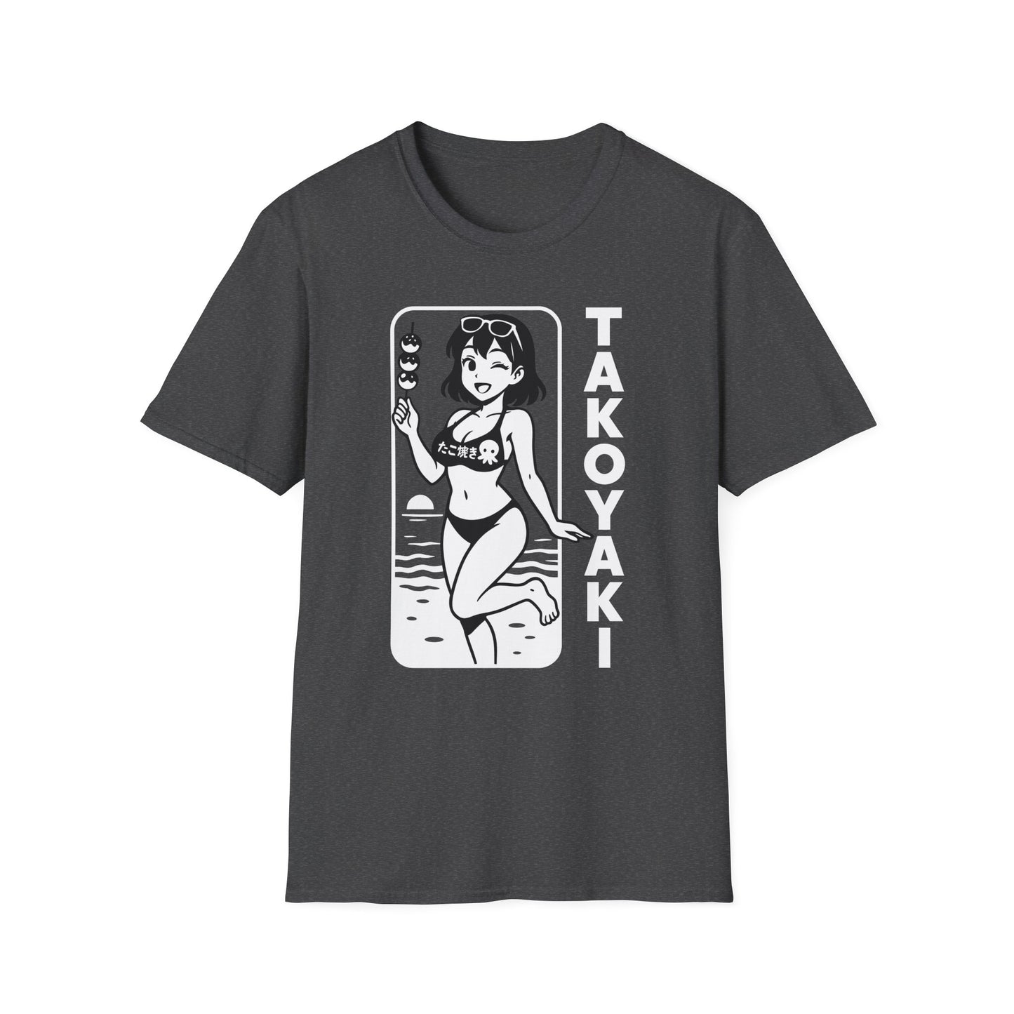 Anime Girl on Beach with Takoyaki on Side Design T-Shirt
