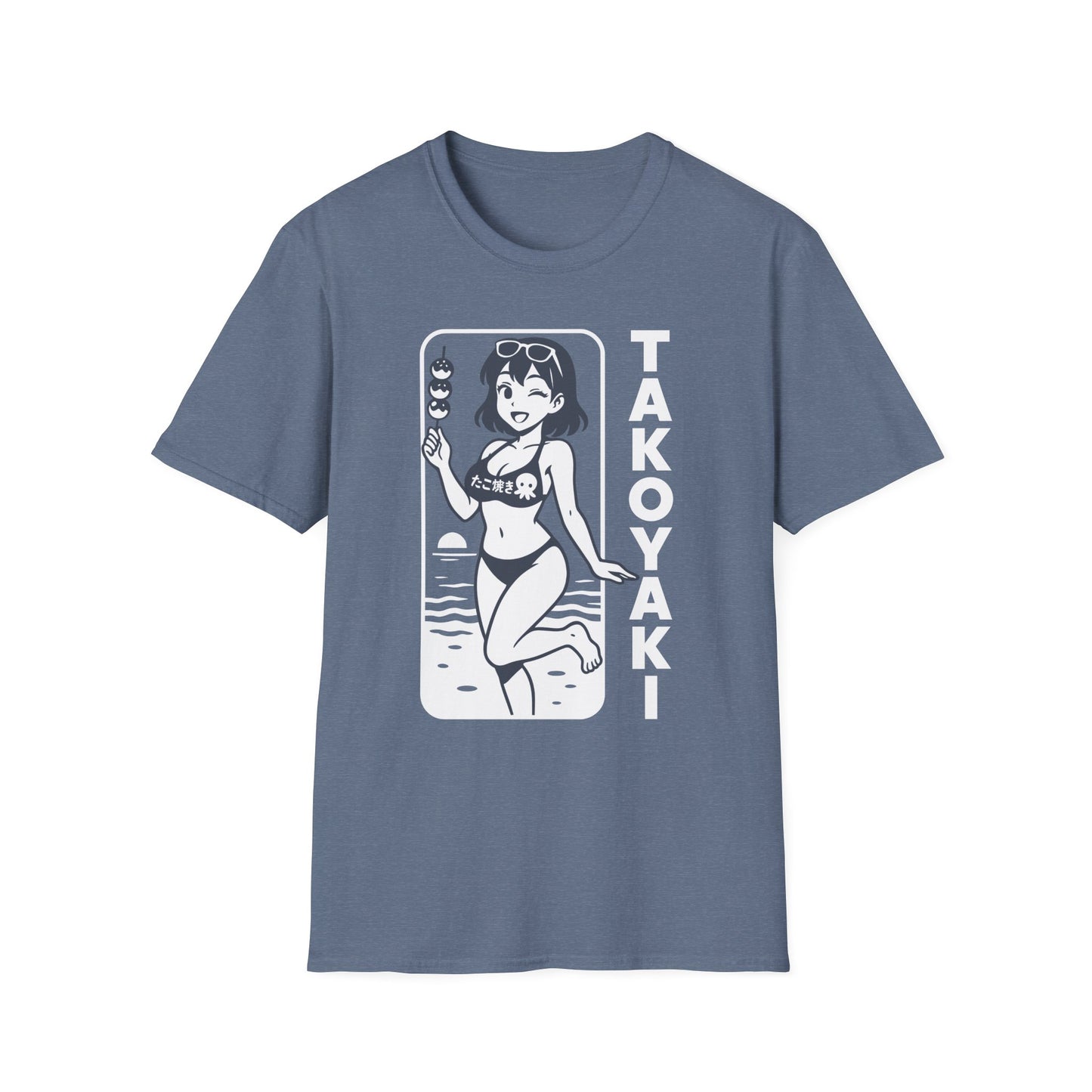 Anime Girl on Beach with Takoyaki on Side Design T-Shirt