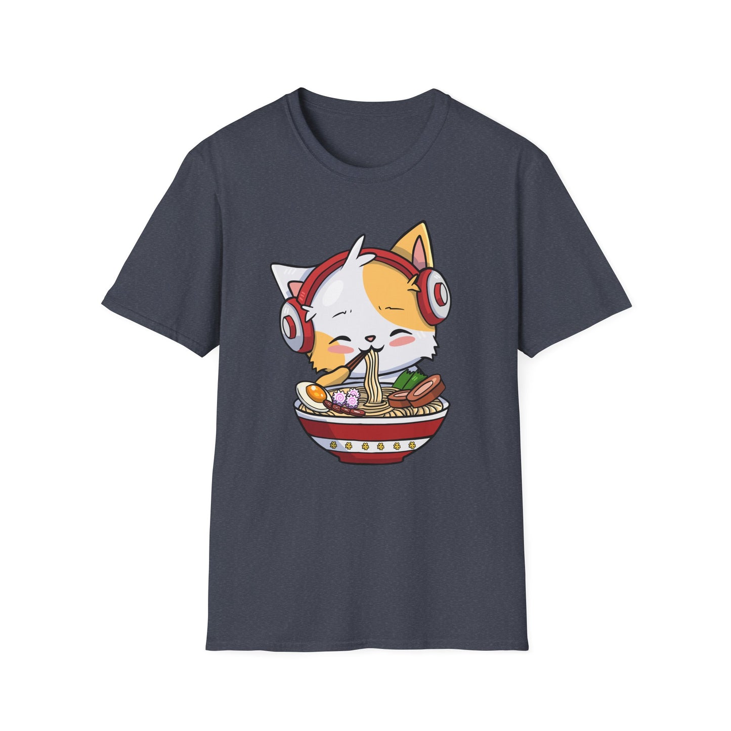 Cute Cat With Headphones Enjoying Ramen Japan Anime T-Shirt
