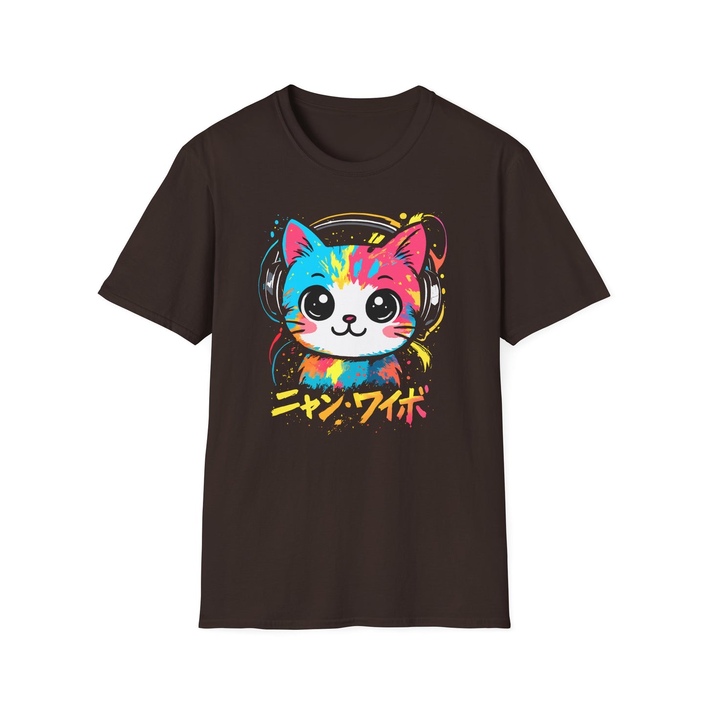 Cool Neko Cat with Headphones Japan Aesthetic Anime T-Shirt