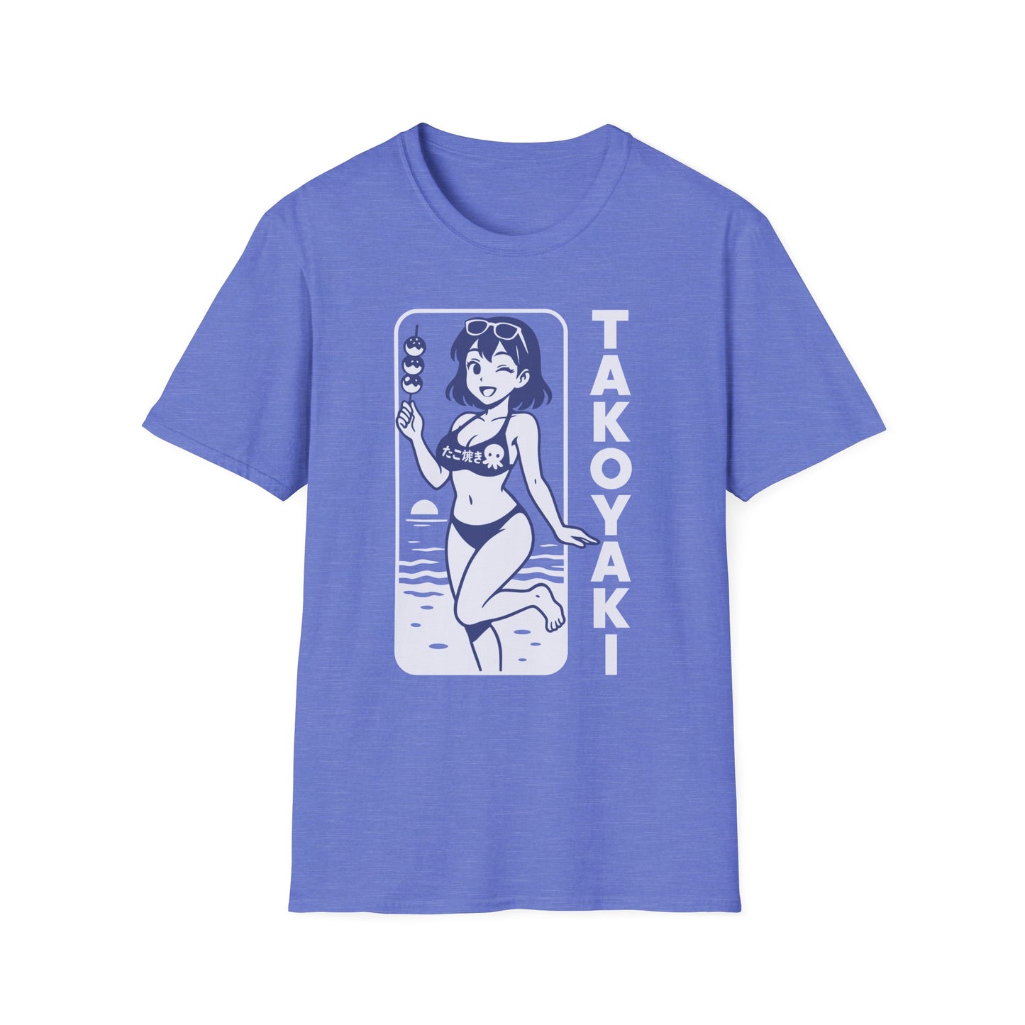 Anime Girl on Beach with Takoyaki on Side Design T-Shirt