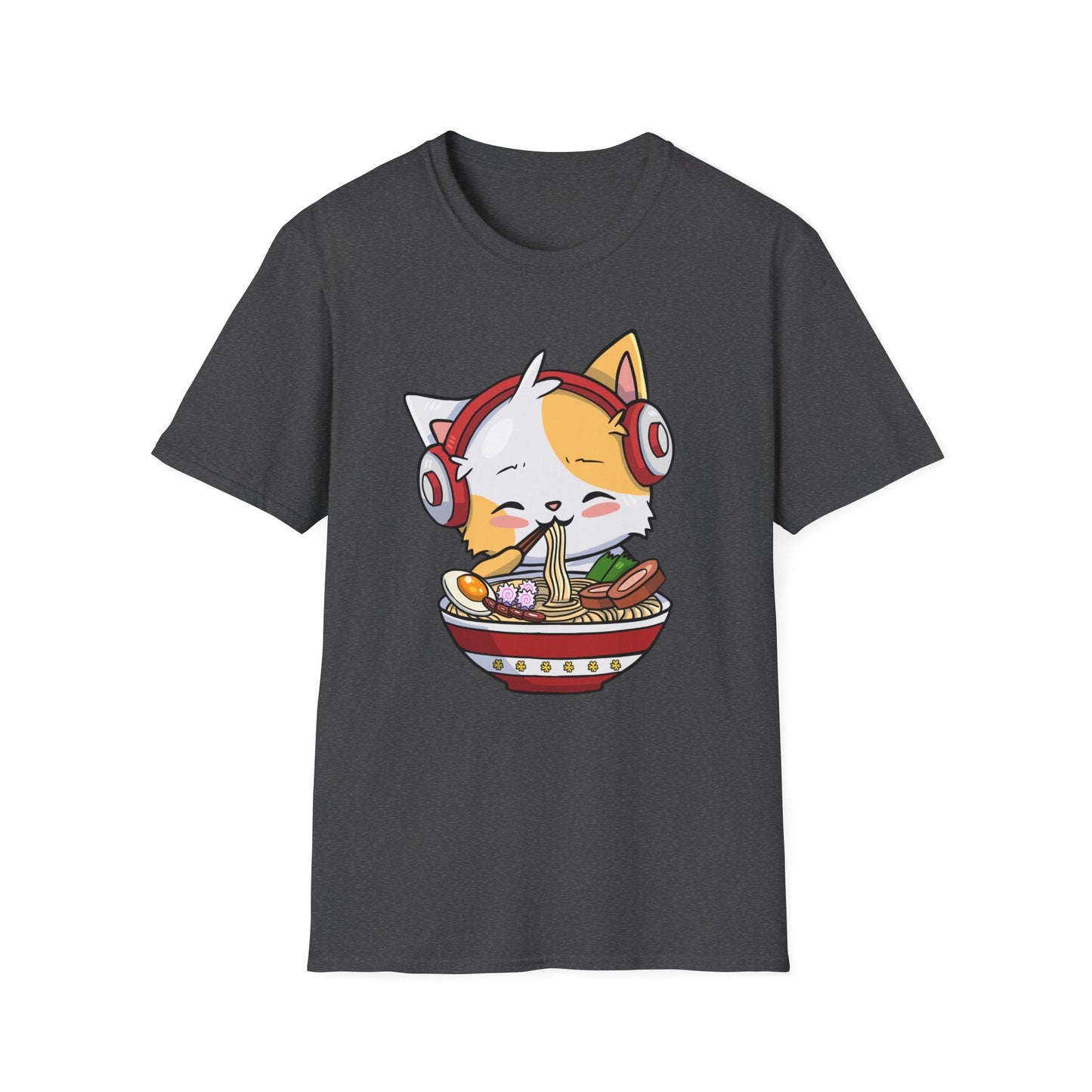 Cute Cat With Headphones Enjoying Ramen Japan Anime T-Shirt