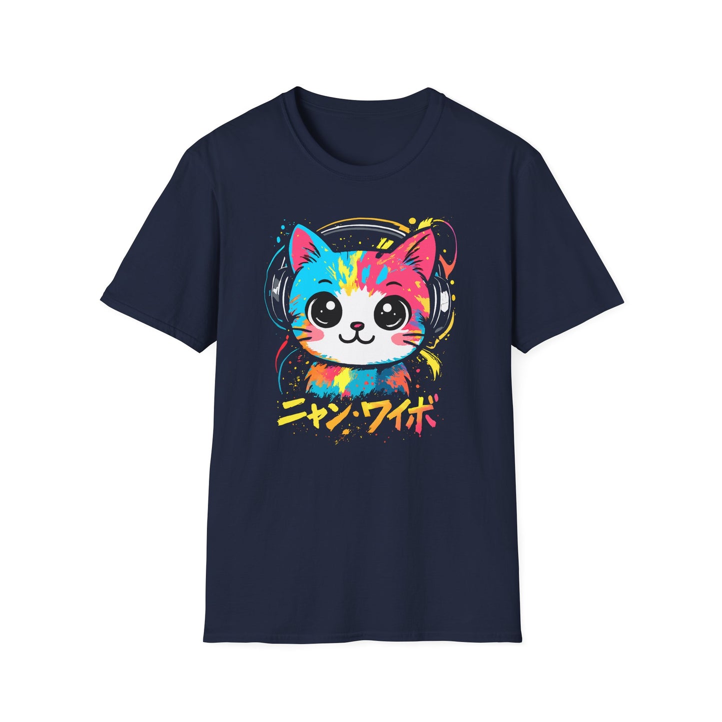Cool Neko Cat with Headphones Japan Aesthetic Anime T-Shirt