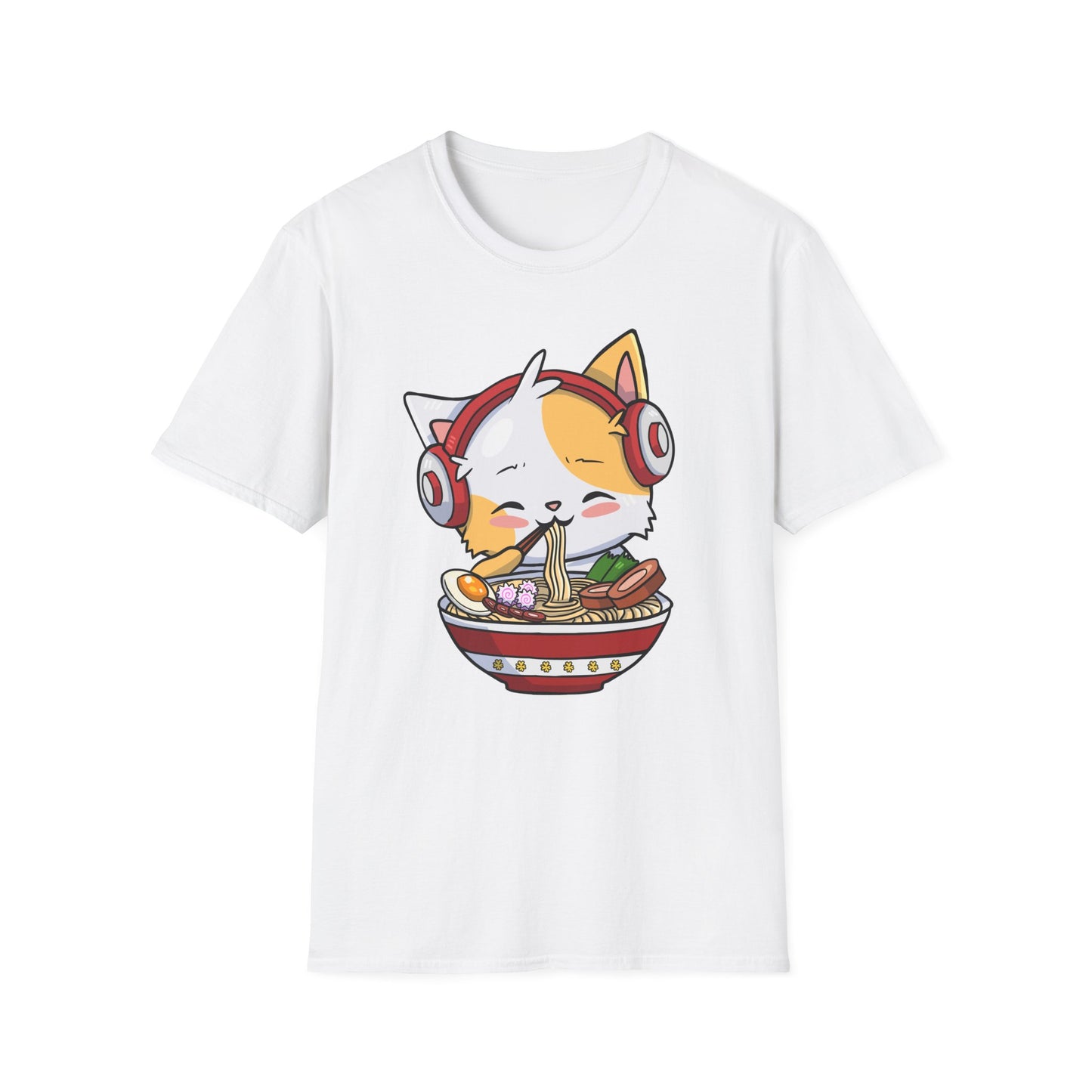 Cute Cat With Headphones Enjoying Ramen Japan Anime T-Shirt