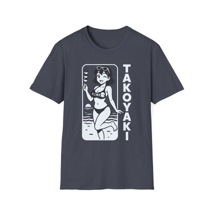 Anime Girl on Beach with Takoyaki on Side Design T-Shirt