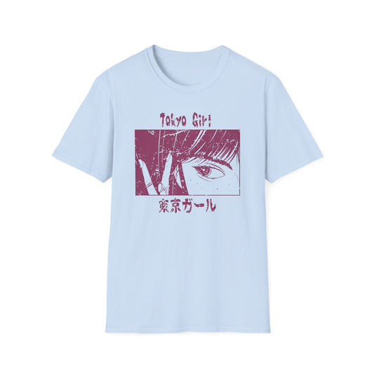 Tokyo Girl Portrait With Japanese Text Anime Style T-Shirt