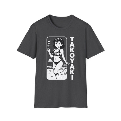 Anime Girl on Beach with Takoyaki on Side Design T-Shirt