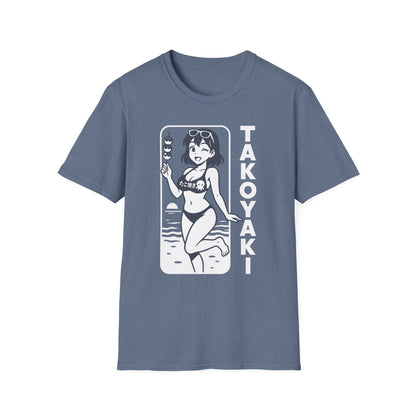 Anime Girl on Beach with Takoyaki on Side Design T-Shirt