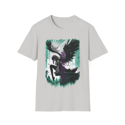 Anime Black Winged Girl in Urban Japan Scene Manga Style T-Shirt