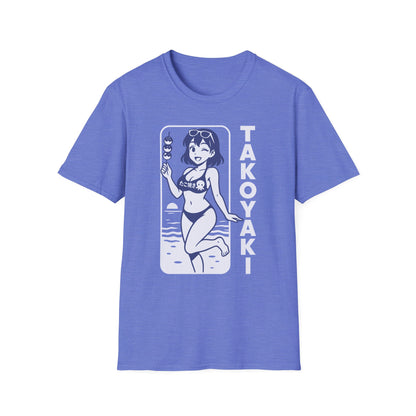 Anime Girl on Beach with Takoyaki on Side Design T-Shirt