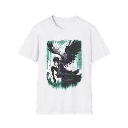 Anime Black Winged Girl in Urban Japan Scene Manga Style T-Shirt