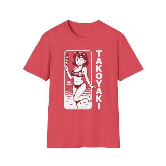 Anime Girl on Beach with Takoyaki on Side Design T-Shirt
